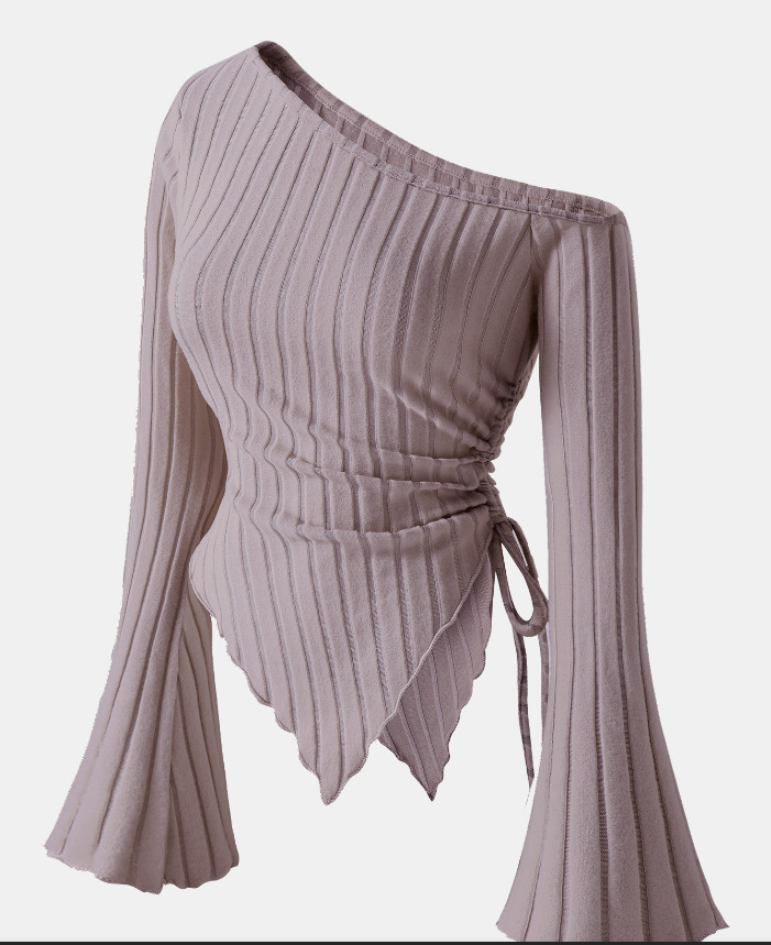 Off-shoulder T-shirt with trumpet sleeves