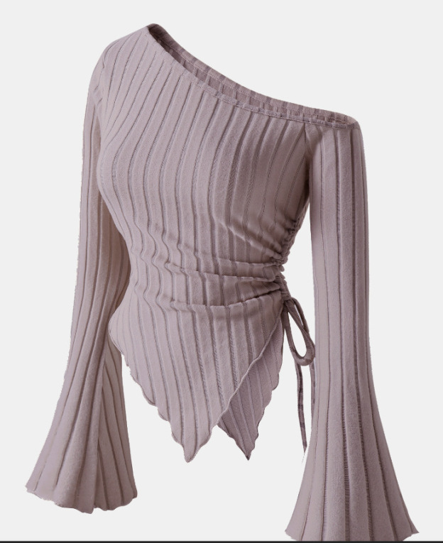 Off-shoulder T-shirt with trumpet sleeves