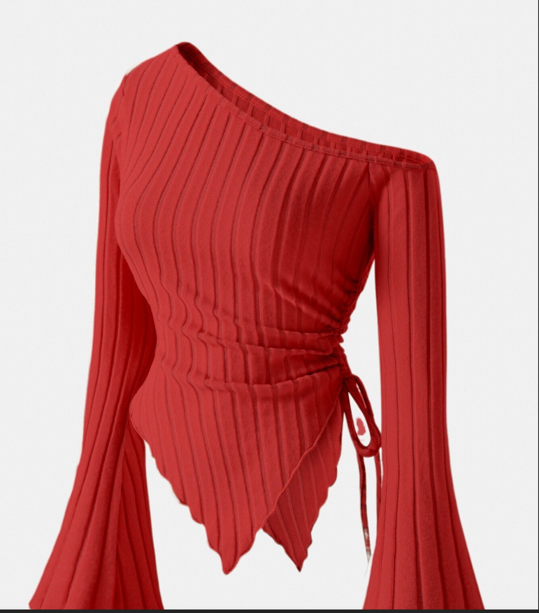 Off-shoulder T-shirt with trumpet sleeves