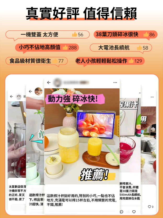 一杯雙蓋無線便攜榨汁杯