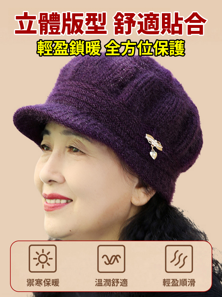 中老年加絨加厚百搭針織帽