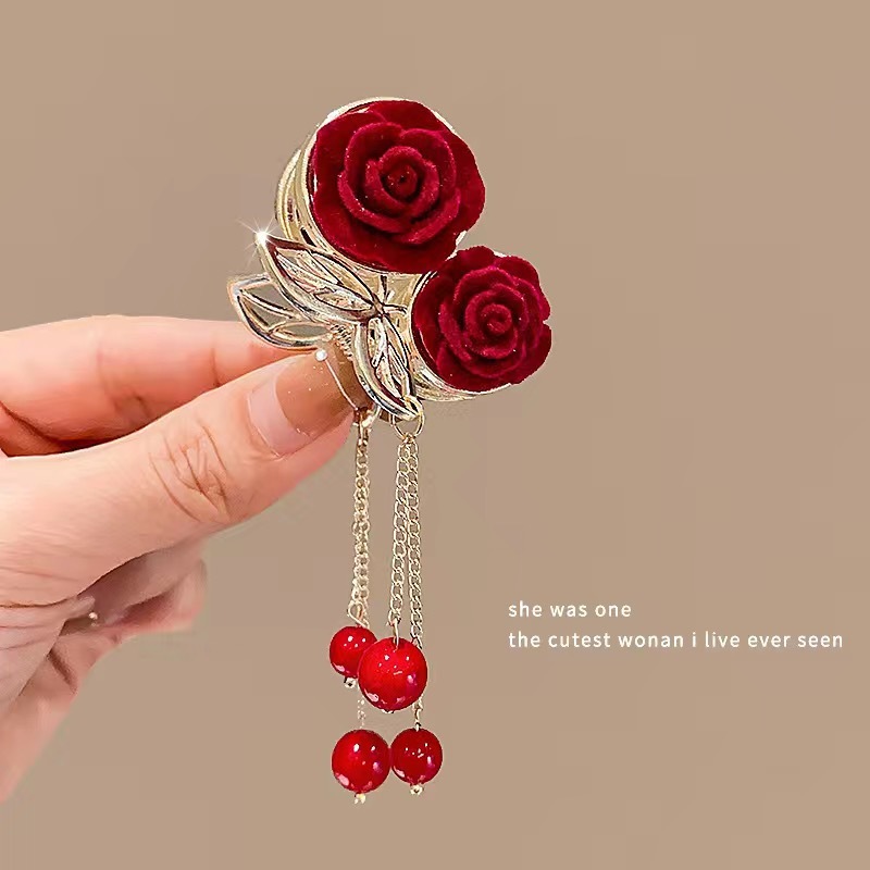 【新款高級氣質】玫瑰花流蘇抓夾