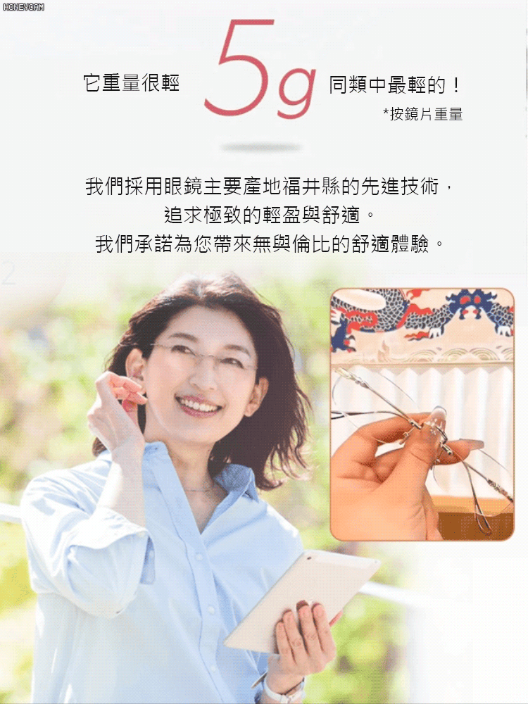 感光變色超輕無框老花眼鏡