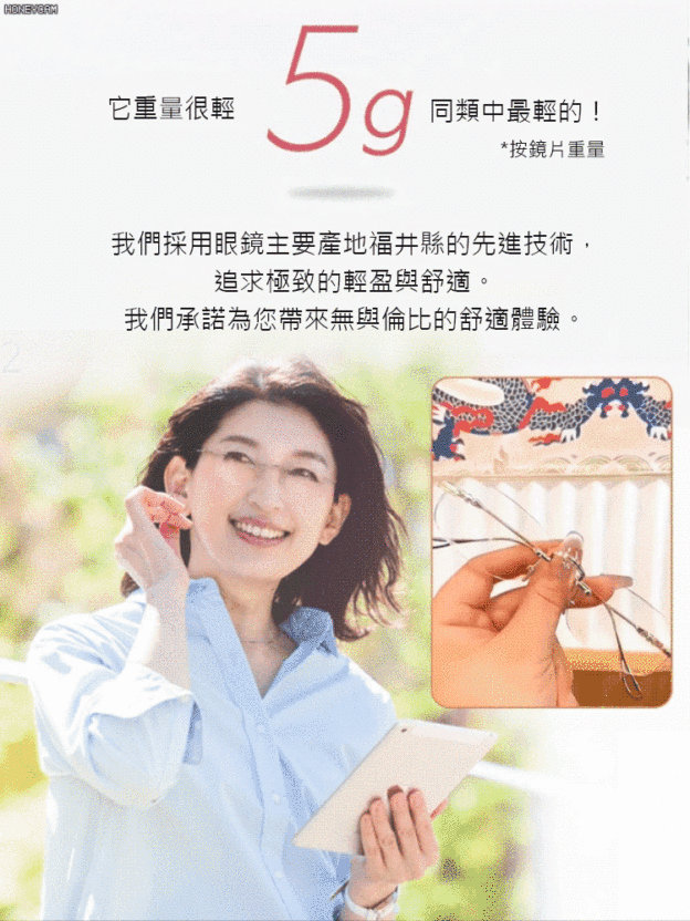 感光變色超輕無框老花眼鏡
