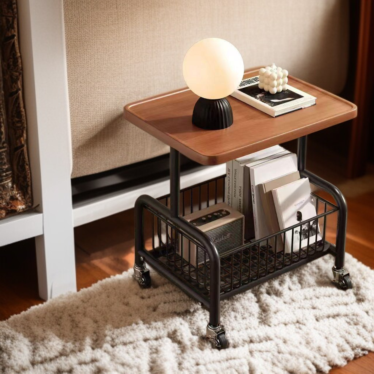 客廳臥室床頭帶輪收納架