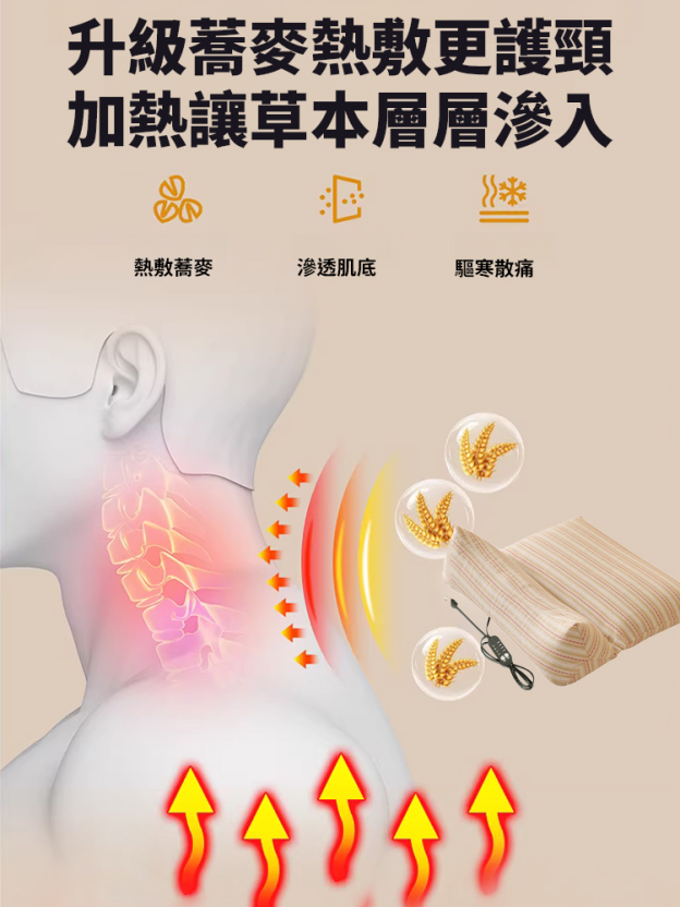 熱敷蕎麥殼連體家用頸椎三角枕