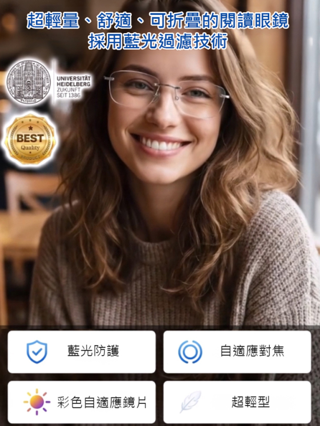 超輕量智慧變焦感光變色防藍光老花眼鏡