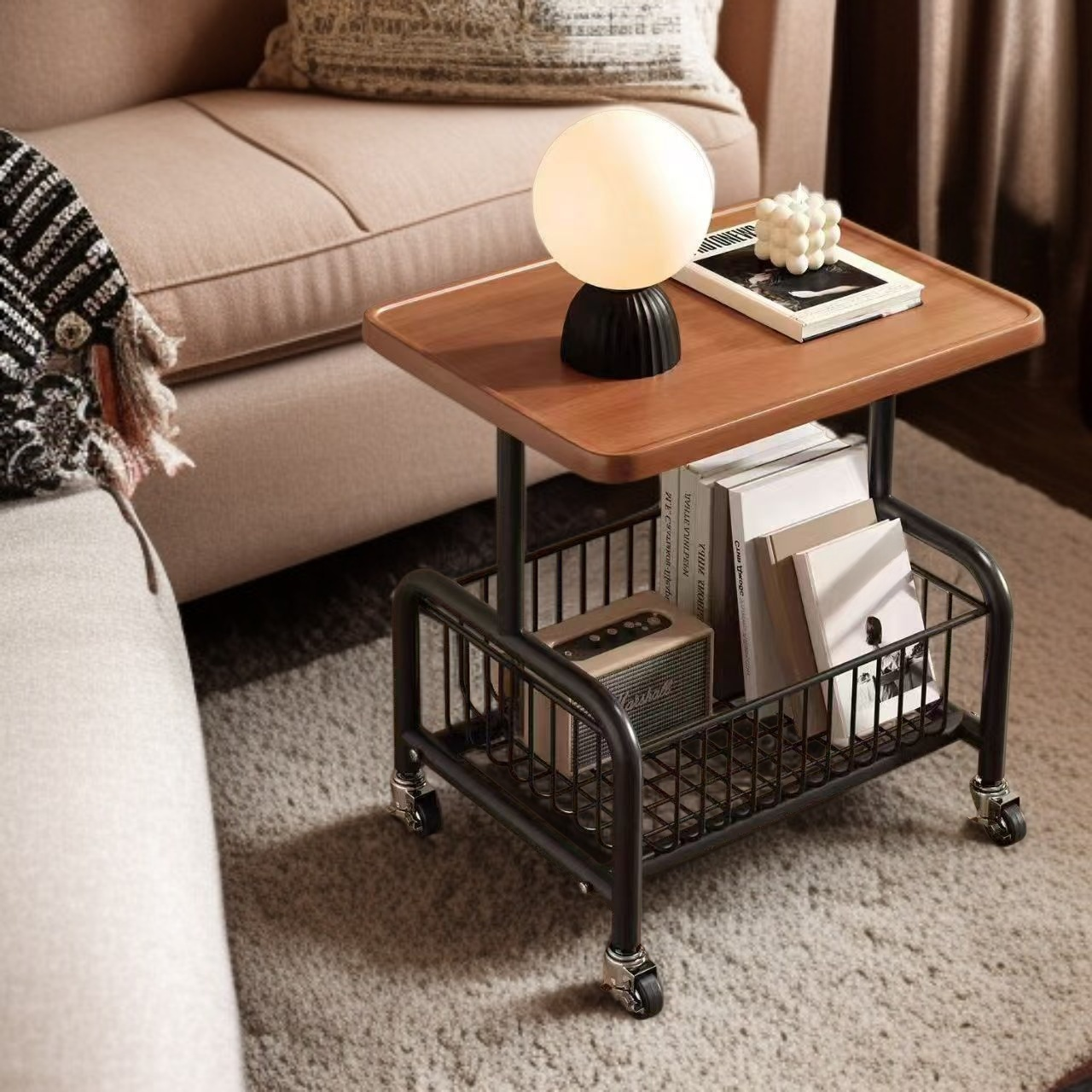 客廳臥室床頭帶輪收納架