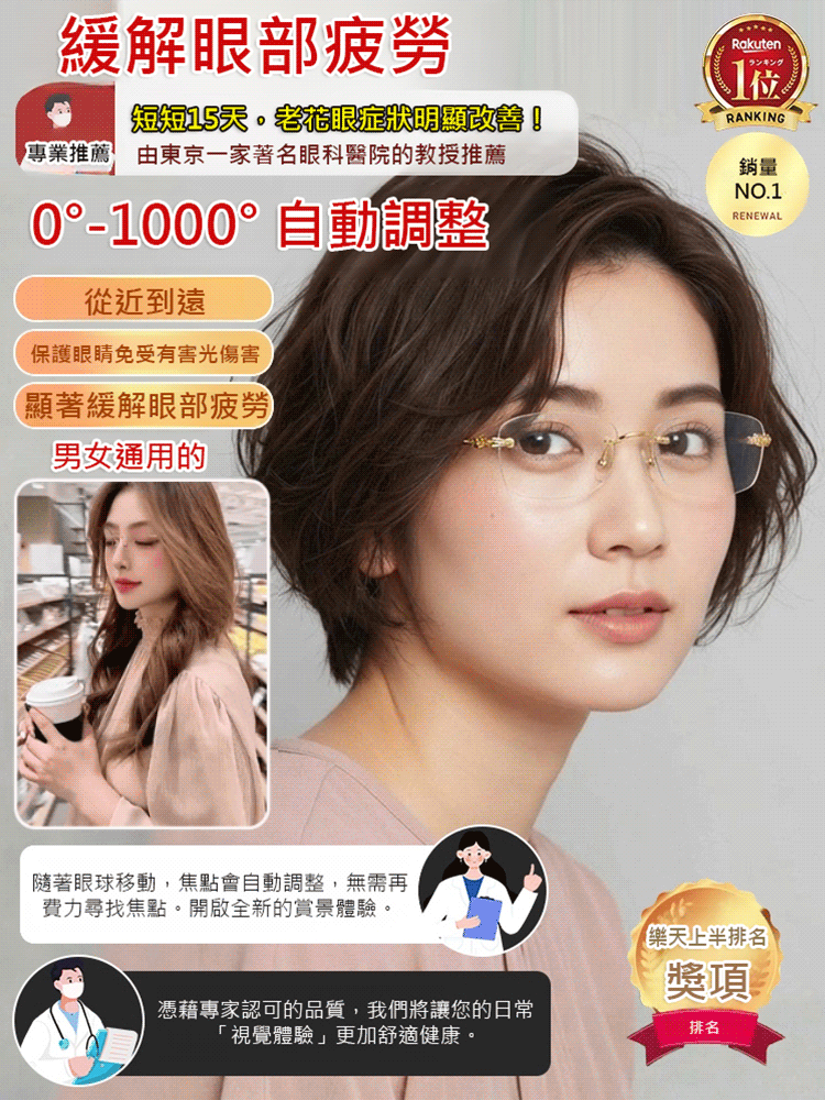 感光變色超輕無框老花眼鏡