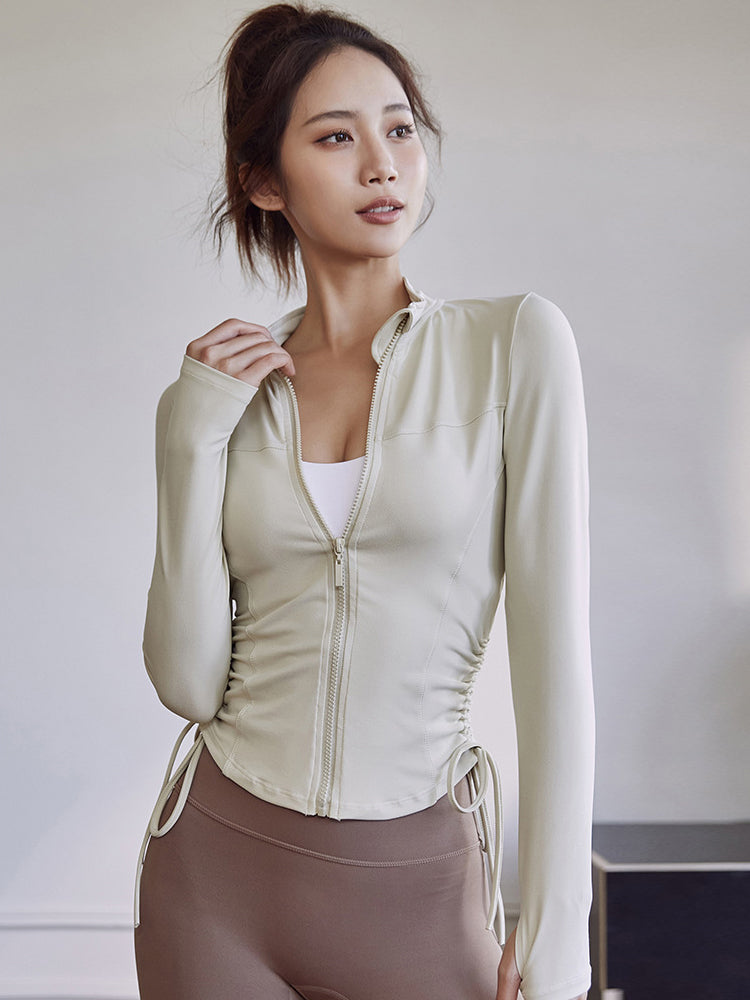 ヨガウェアレディースパーカー　サイドドローストリング