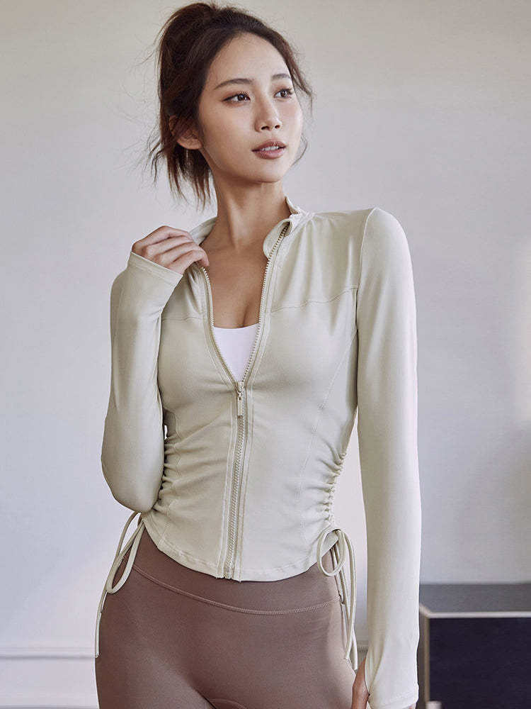 ヨガウェアレディースパーカー　サイドドローストリング