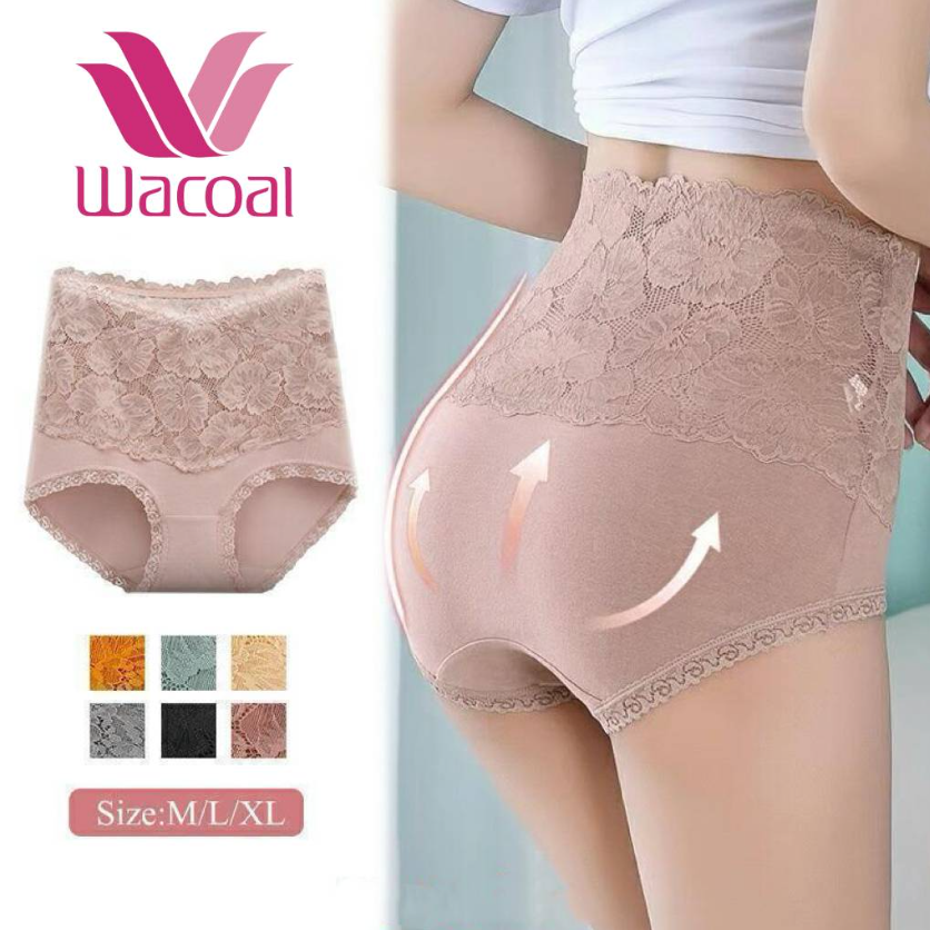 【Wacoal】【レースのハイウエストショーツ】綿100％クロッチなので抗菌防臭ことができ。食い込まず着心地バッチリ。