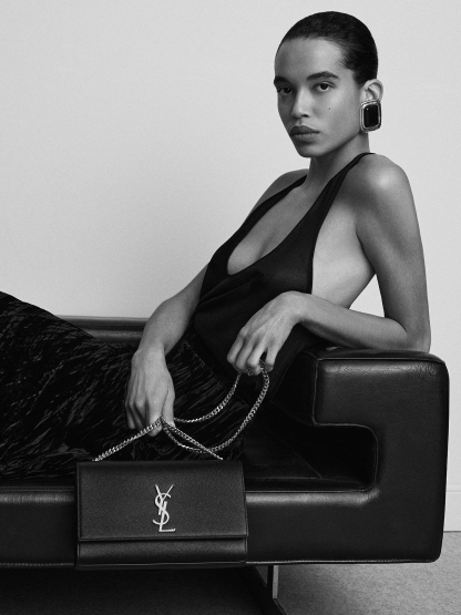 YSL サンローラン レディース KATE ミディアム ブラック グレインレザー チェーンショルダーバッグ