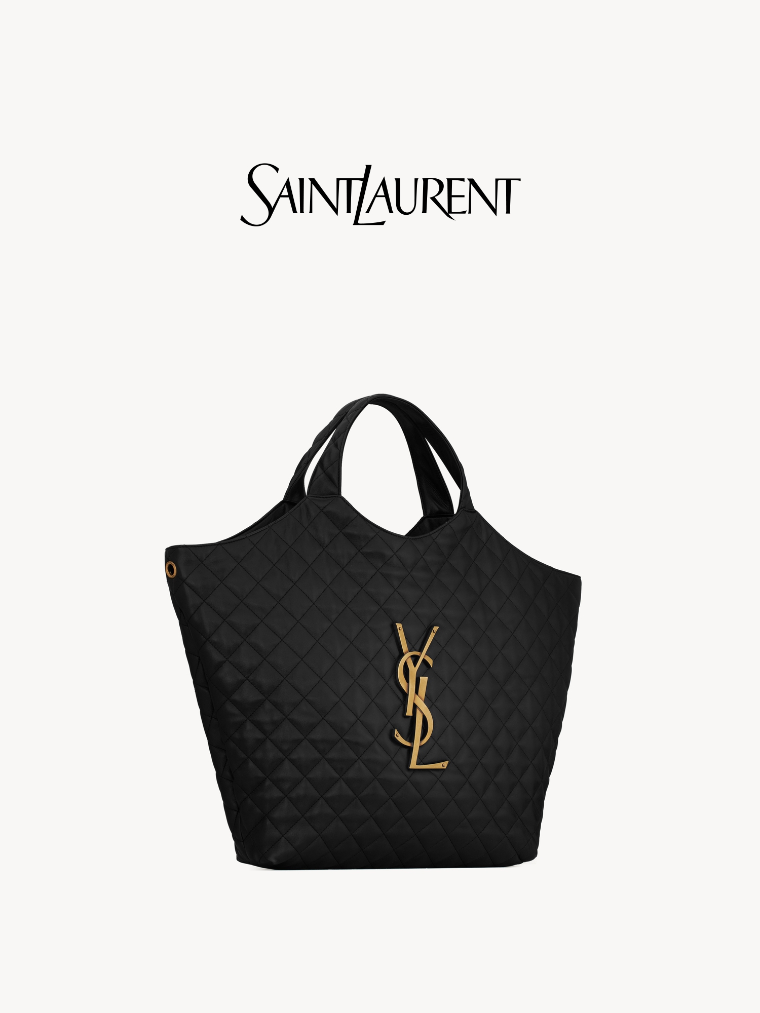 YSL サンローラン レディース ブラック ICARE XL ショッピングバッグ ラムスキン トートバッグ