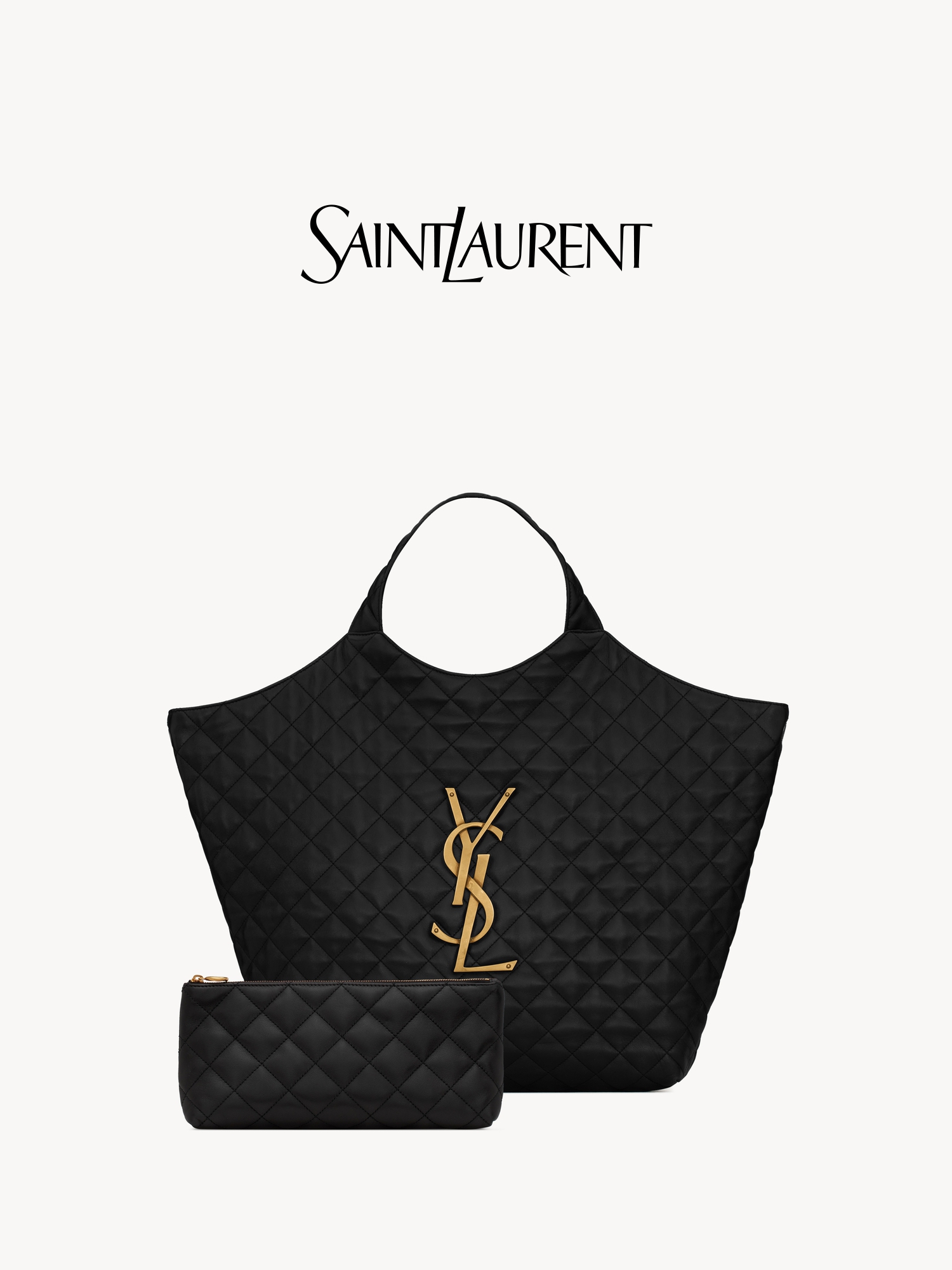 YSL サンローラン レディース ブラック ICARE XL ショッピングバッグ ラムスキン トートバッグ