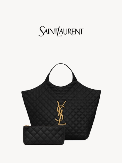 YSL サンローラン レディース ブラック ICARE XL ショッピングバッグ ラムスキン トートバッグ