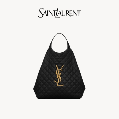 YSL サンローラン レディース ブラック ICARE XL ショッピングバッグ ラムスキン トートバッグ