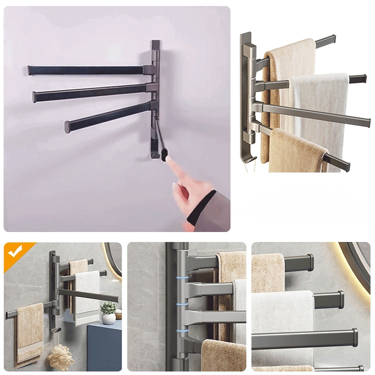 Multifunctional punch-free rotating towel bar