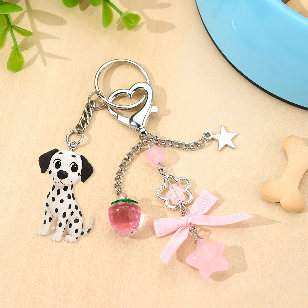 写真からカスタムできるミニフィギュアキーホルダー.ピンク色のキュートなバレンタインギフト.カップル向けのロマンチックなギフト. - 