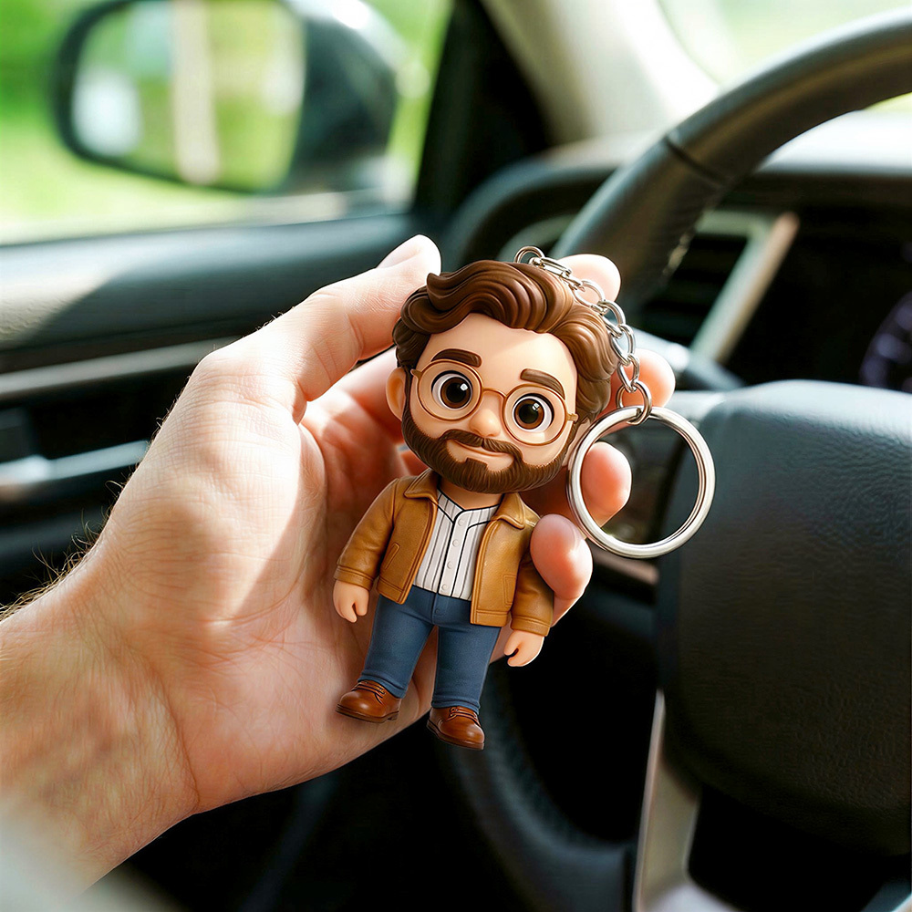 写真からパーソナライズされた 3D キーチェーン フィギュア – お父さんへのカスタム Chibi キーチェーン ギフト - 