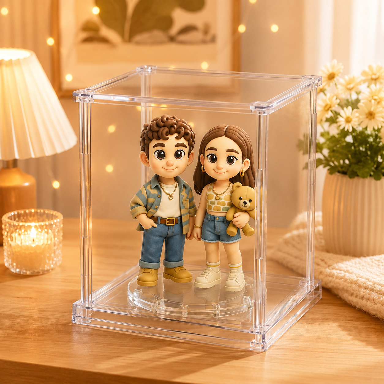 写真からのカスタム 3D フィギュア,アクリル回転ディスプレイケース付き,カップル向けのパーソナライズされたミニフィギュア - 