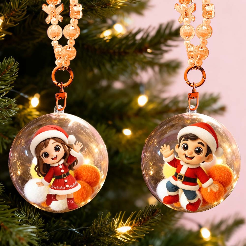 Custom 3D Mini Figure Christmas Ornament Personalized Transparent Hanging Ball Decoration for Christmas Tree