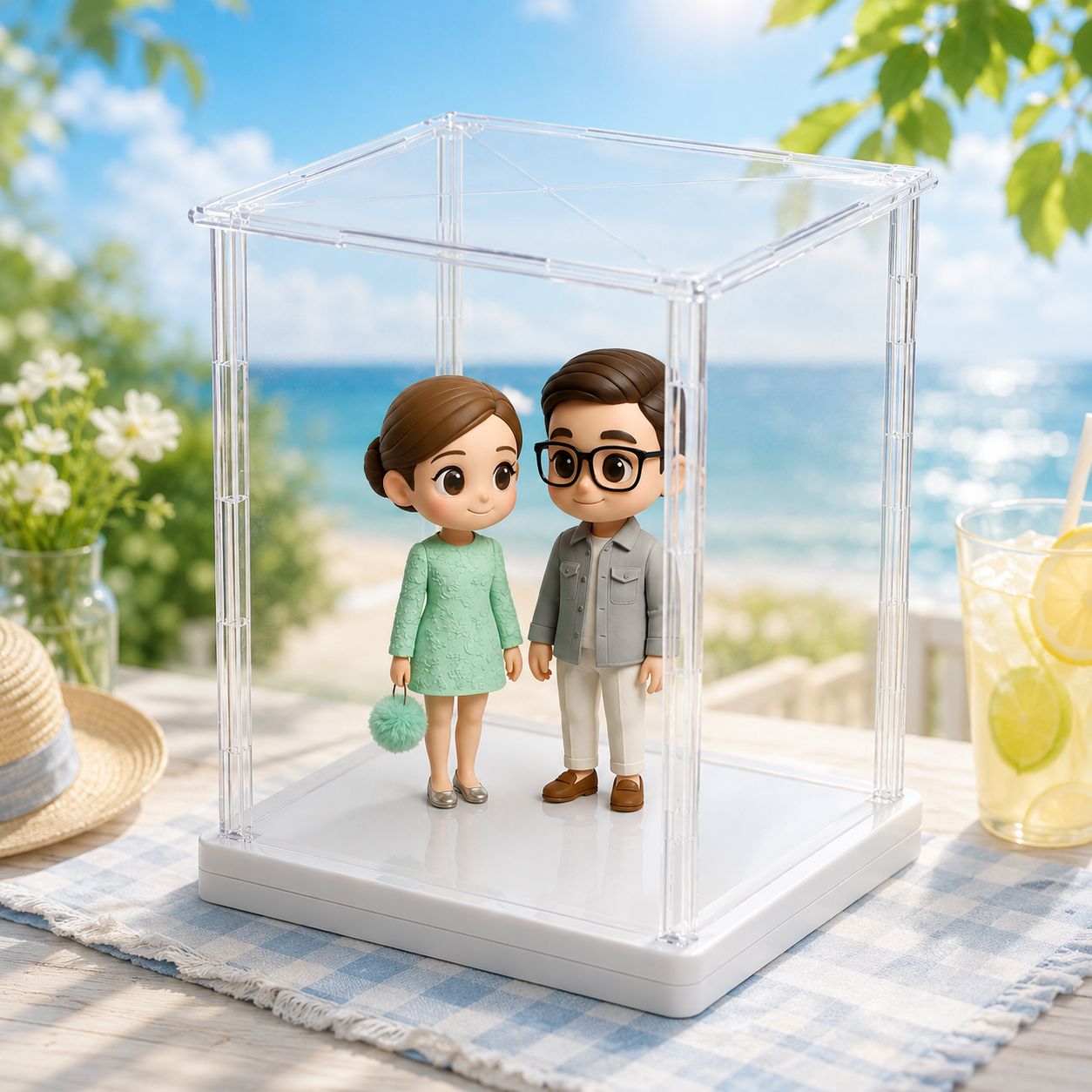 写真からのカスタム 3D フィギュア,アクリル回転ディスプレイケース付き,カップル向けのパーソナライズされたミニフィギュア - 