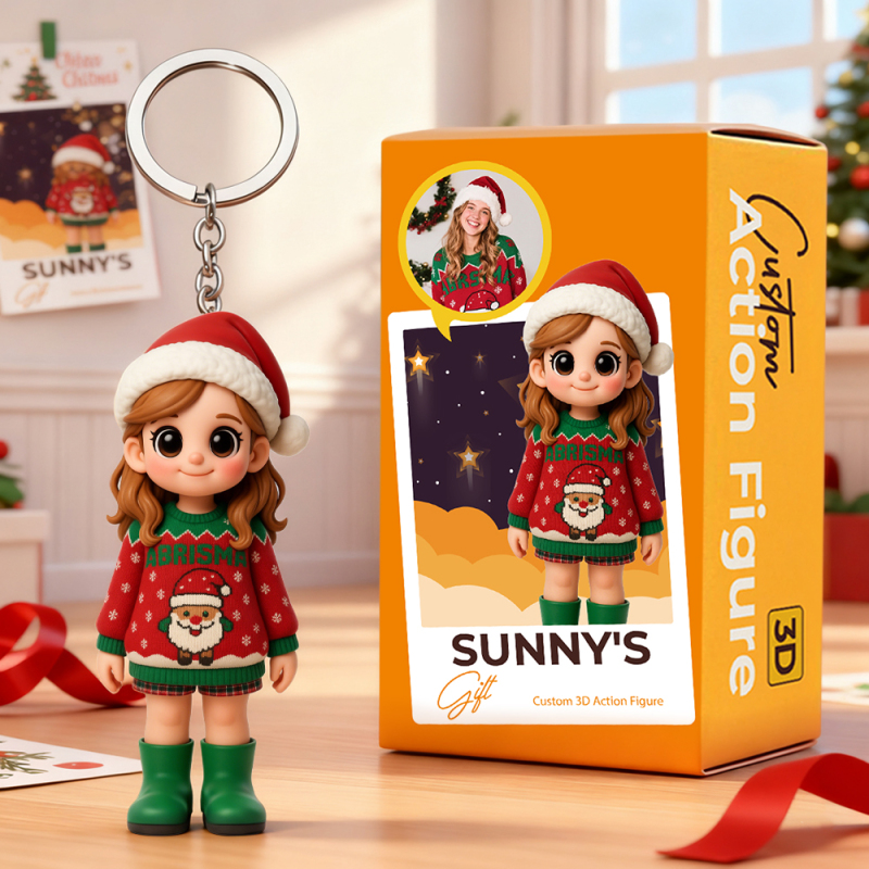 チップ クリスマス衣装 キーホルダー 写真から作るパーソナライズ3dキーチェーン人形。彼や彼女、子供への