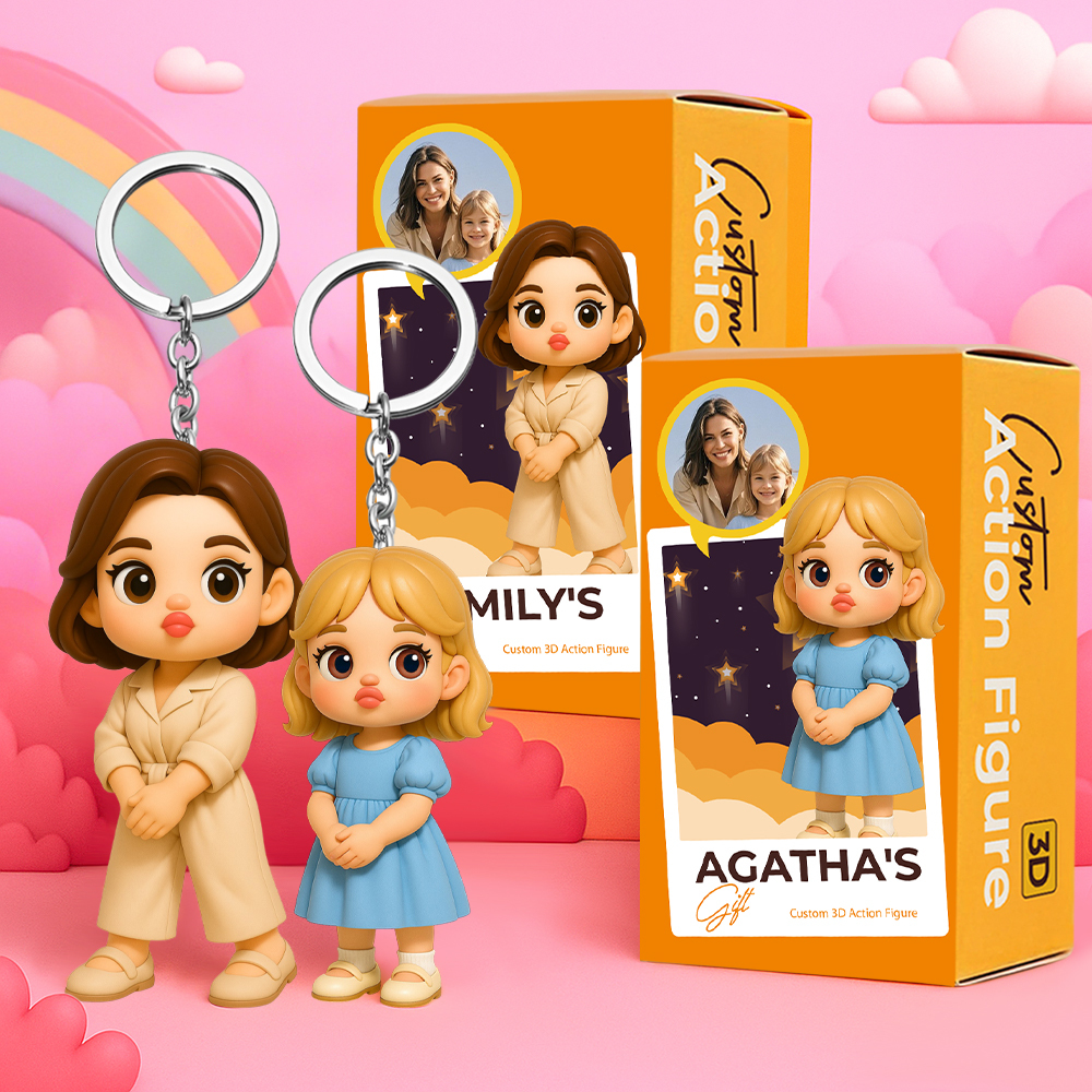 Custom 3D Cartoon Character Keychain Personalized Cute Pouting Style Mini Figure Unique Gift for Mum, Wife, Girlfriend, Daughter and Friends