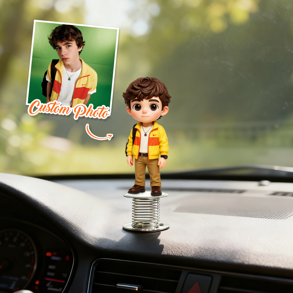 Custom 3D Figure Car Ornament Personalized Spring-Shake Dashboard Figure DIY Car Decoration Gift for Anniversary