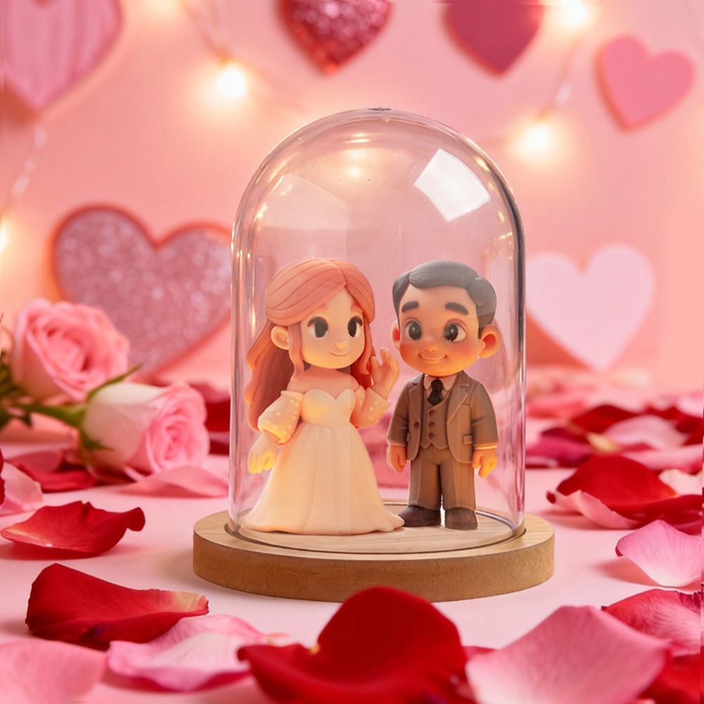 Custom 3D Figurine Dome Romantic Wedding Couple Personalized Display Romantic Gift for Marriage Anniversary Lovers Decor