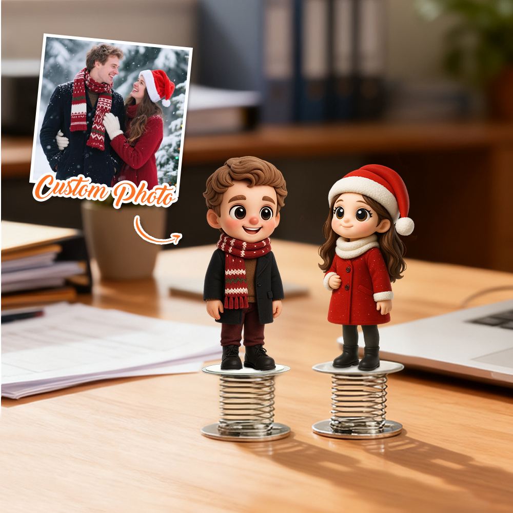 Custom 3D Figure Car Ornament Personalized Spring-Shake Dashboard Figure DIY Car Decoration Gift for Anniversary