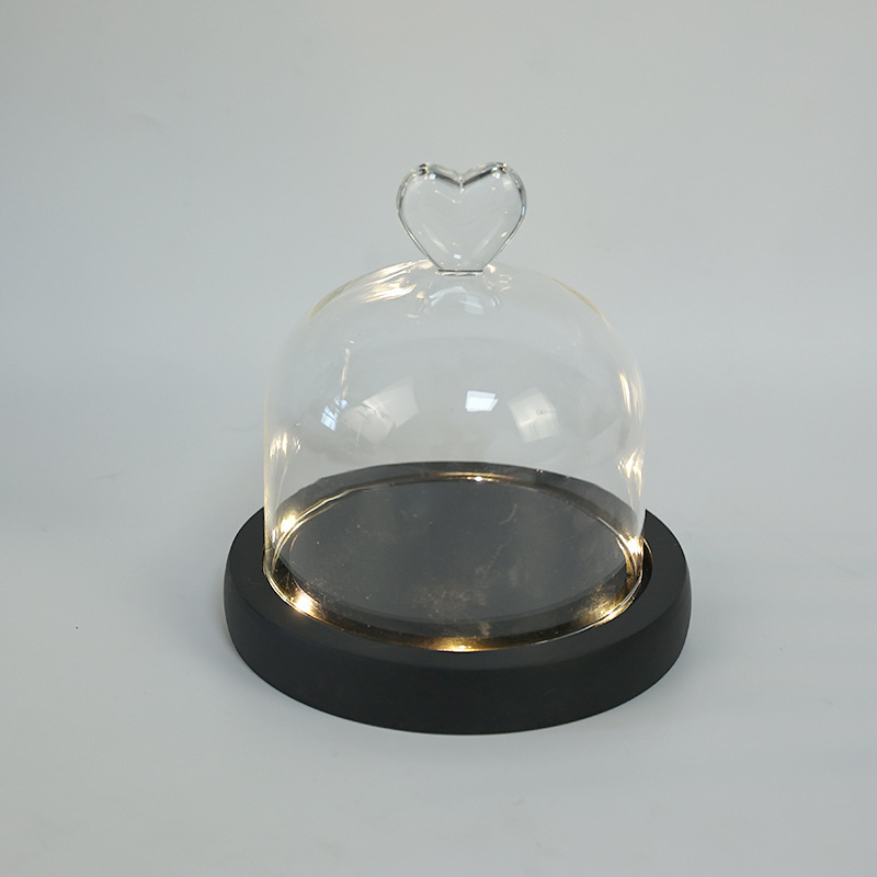 (3dフィギュアに最適) ハートマットブラックベースガラスドームフェアリーライトランプ 温かみのあるled装飾ライト - 