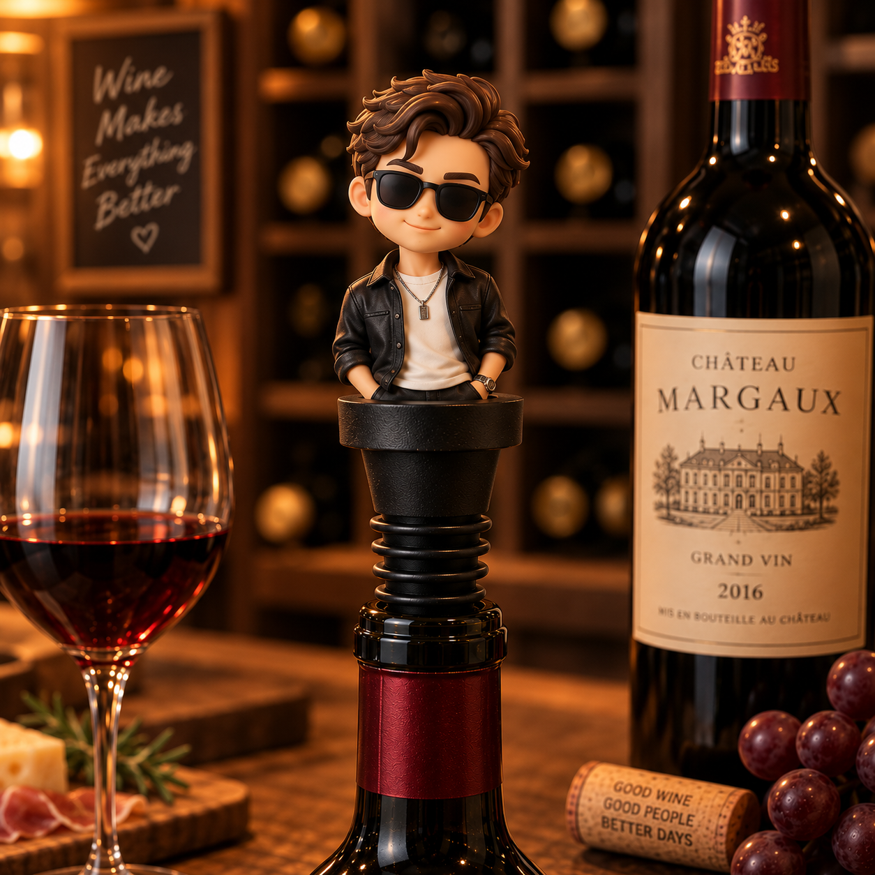 写真からカスタマイズできる3Dバストフィギュアワインボトルストッパー.男性へのパーソナライズギフト.ユニークなワインギフト. - 