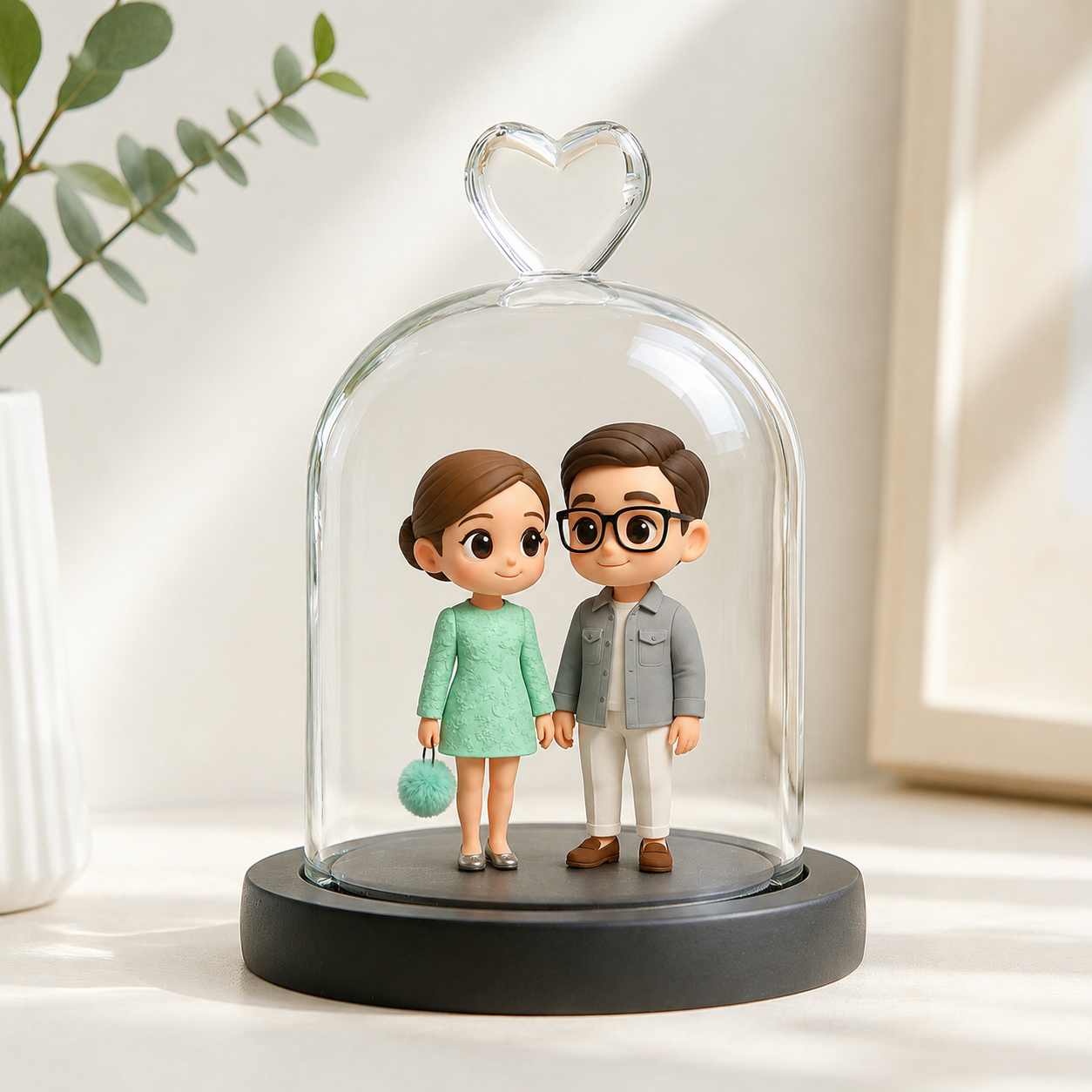 あなたの写真からカスタム3dフィギュアカップルハートガラスドームパーソナライズされたロマンチックな記念品ギフト記念日の結婚式バレンタイン
