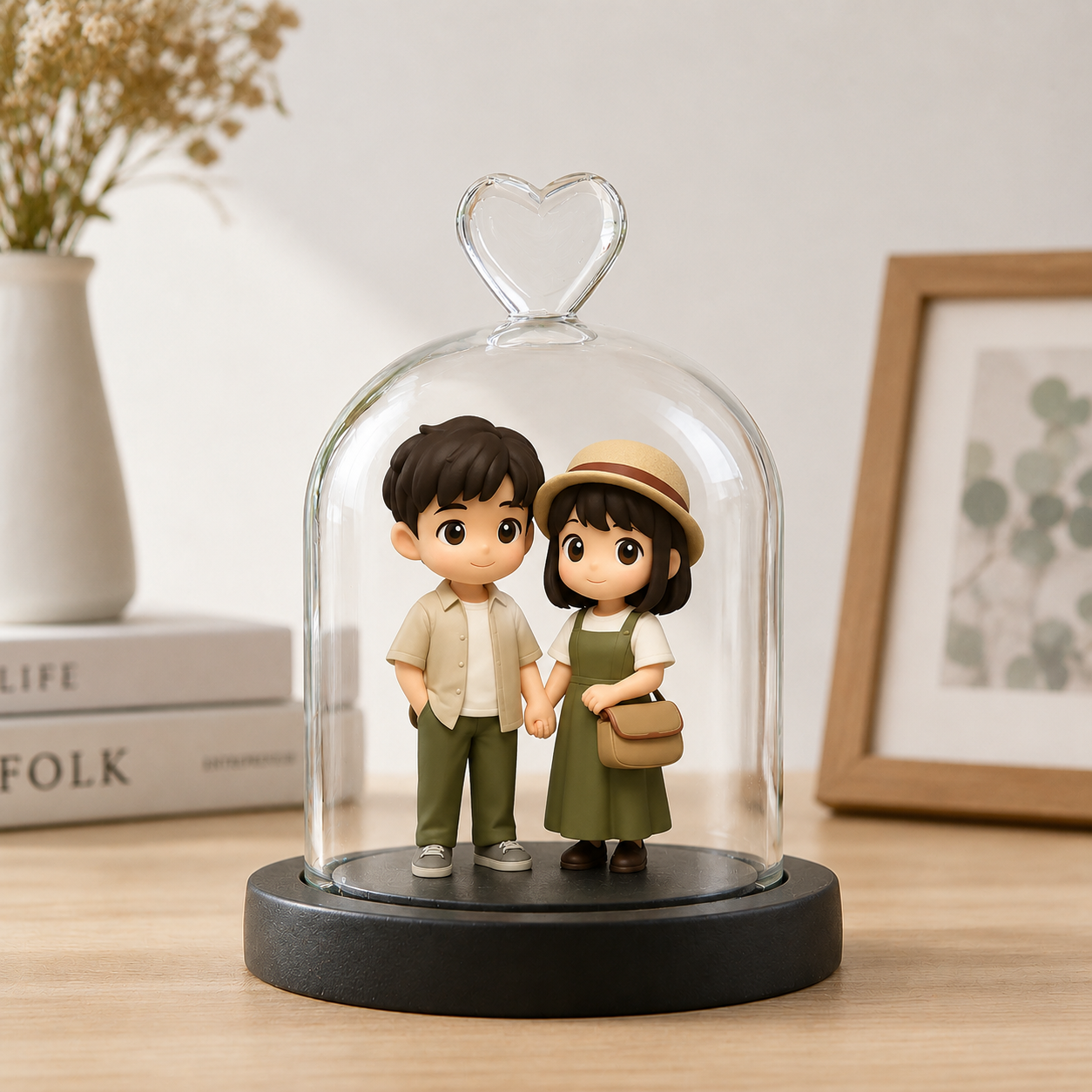 あなたの写真からカスタム3dフィギュアカップルハートガラスドームパーソナライズされたロマンチックな記念品ギフト記念日の結婚式バレンタイン