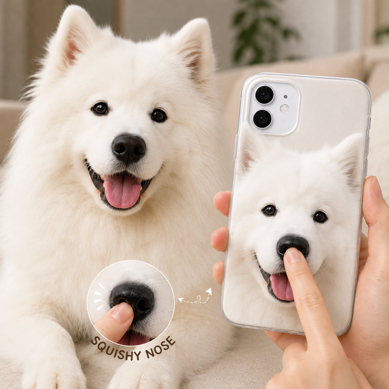 カスタムペット犬写真電話ケース 3D スクイーズノーズ,名前付きパーソナライズされたスクイーズノーズ IPhone ケース