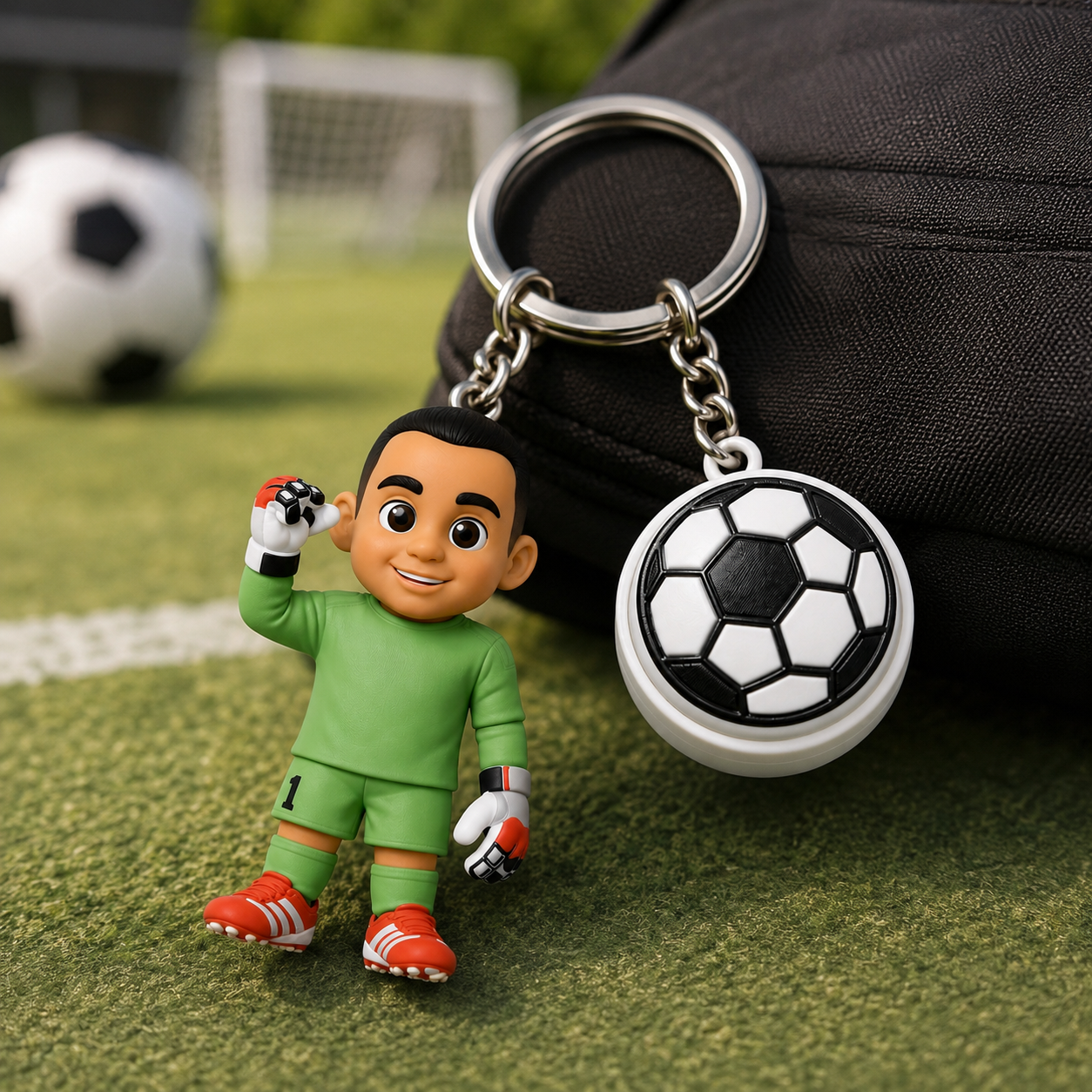 写真からパーソナライズされた 3D キーチェーンフィギュア サッカーフィジェットアクセサリー付きカスタム 3D キーチェーン スポーツ愛好家への完璧なユニークなギフト