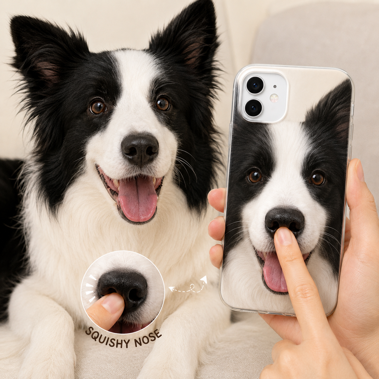 カスタムペット犬写真電話ケース 3D スクイーズノーズ,名前付きパーソナライズされたスクイーズノーズ IPhone ケース