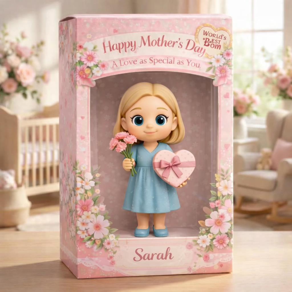 花柄デザインのパーソナライズされた3dフィギュアギフトボックス.写真から作成できるママと赤ちゃんのカスタムフィギュア.お母さん,おばあちゃんへの母の日のユニークな記念品ギフト.