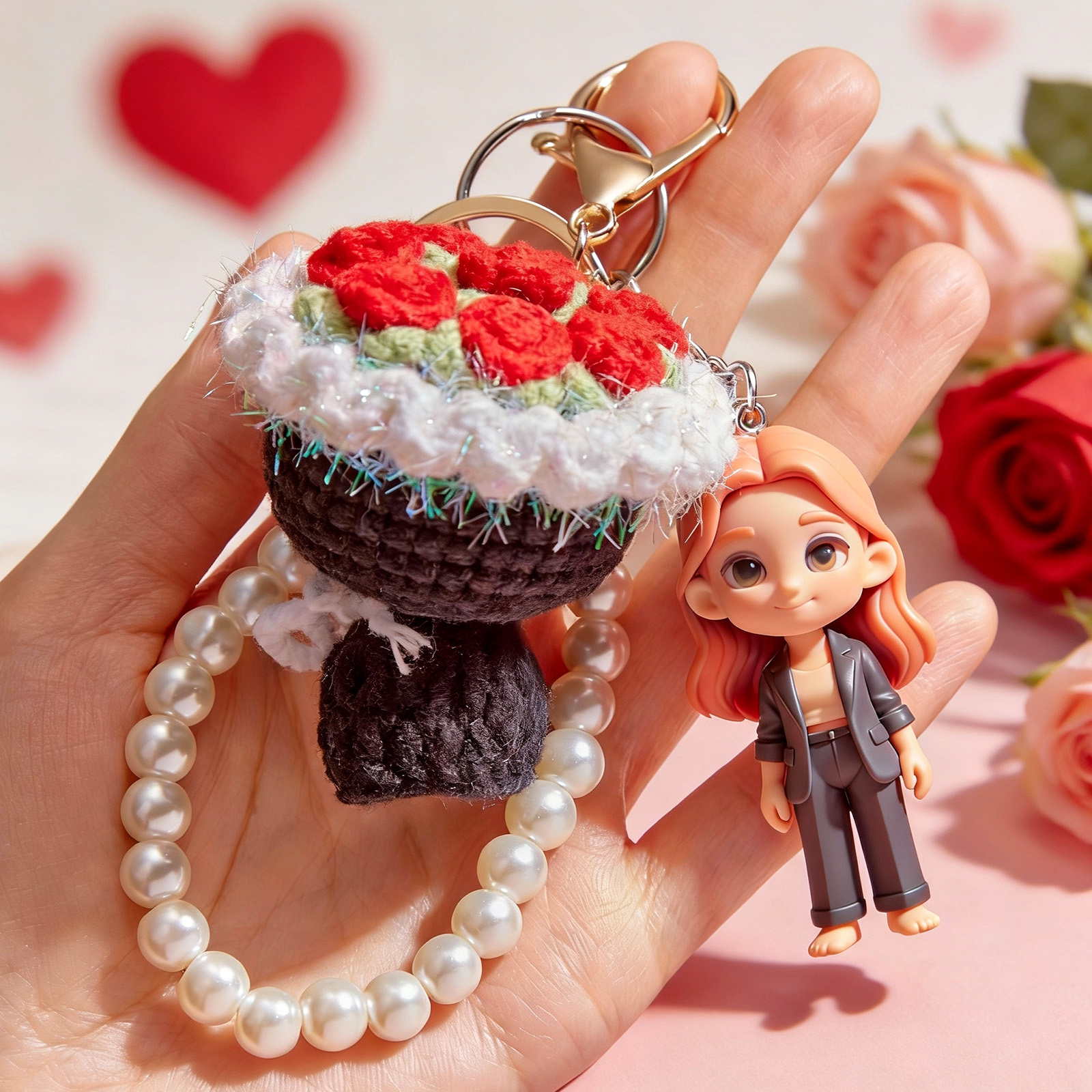写真からカスタム3dフィギュアキーホルダー ニットブーケキーリング
