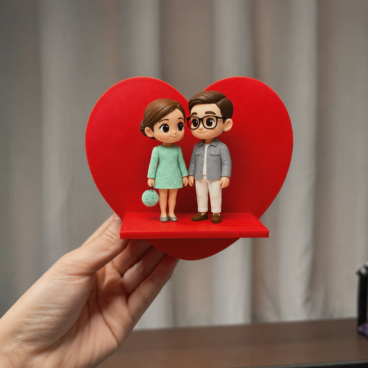 写真からのカスタム 3D フィギュア冷蔵庫マグネットパーソナライズされたミニ人形ハート型ディスプレイ恋人へのロマンチックなギフト - 