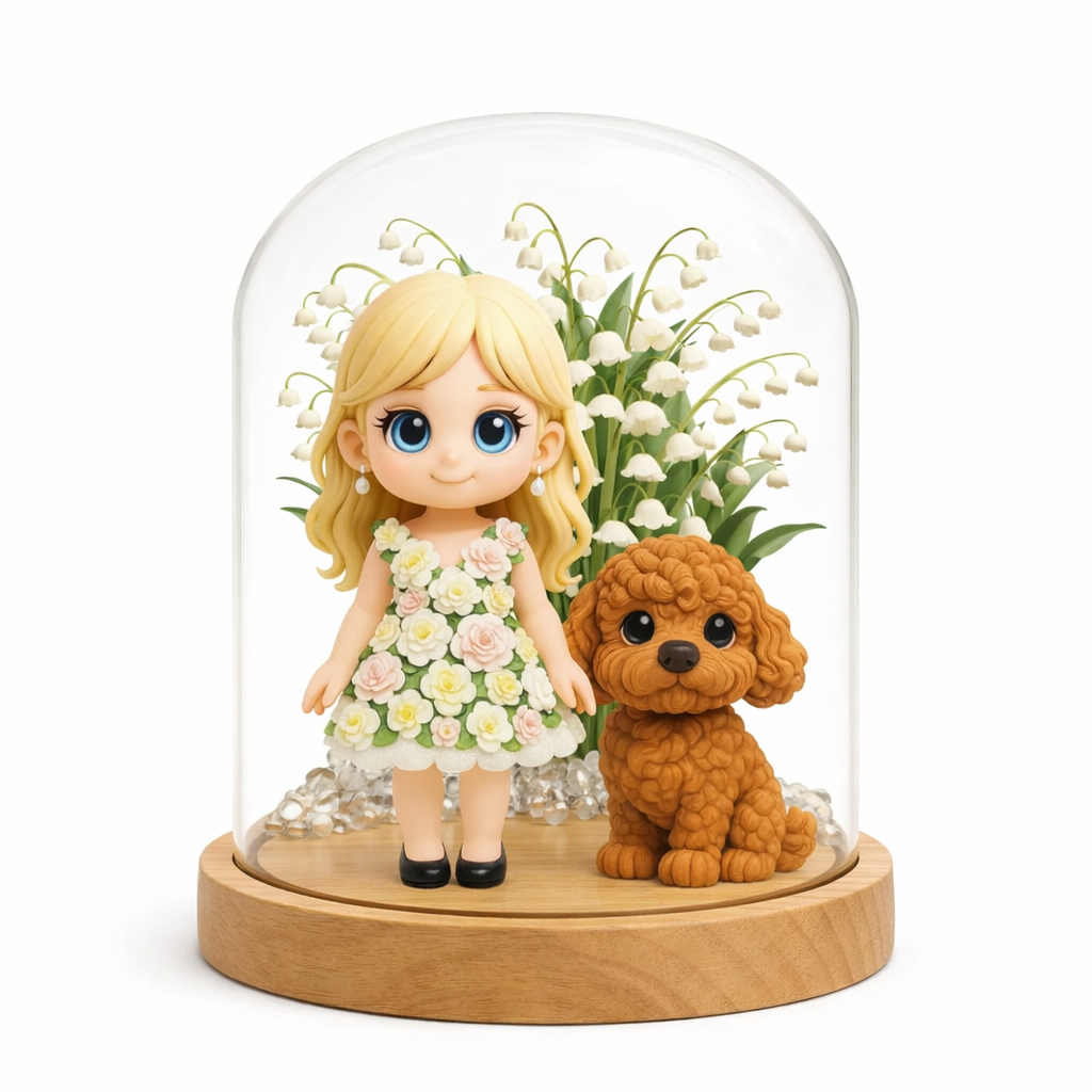 カスタム3dフィギュアナイトライト、スズランガラスドーム付き、パーソナライズされた写真ギフト、お母さん、奥様、記念日、寝室用ランプ - 