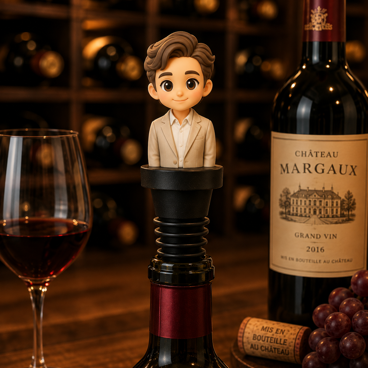 写真からカスタマイズできる3Dバストフィギュアワインボトルストッパー.男性へのパーソナライズギフト.ユニークなワインギフト. - 
