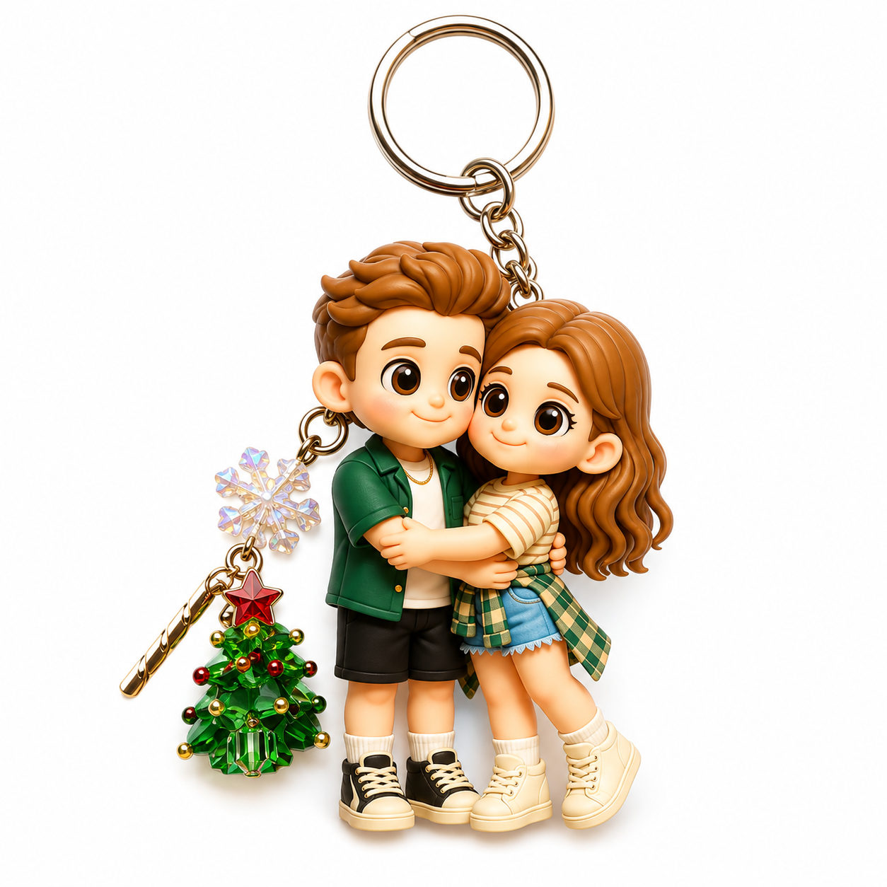 クリスタルクリスマスツリーペンダント付き写真からパーソナライズされた3Dキーチェーンカスタム漫画ミニフィギュア人形ユニークなキーリング&ツリーアクセサリー付きクリエイティブギフト - 