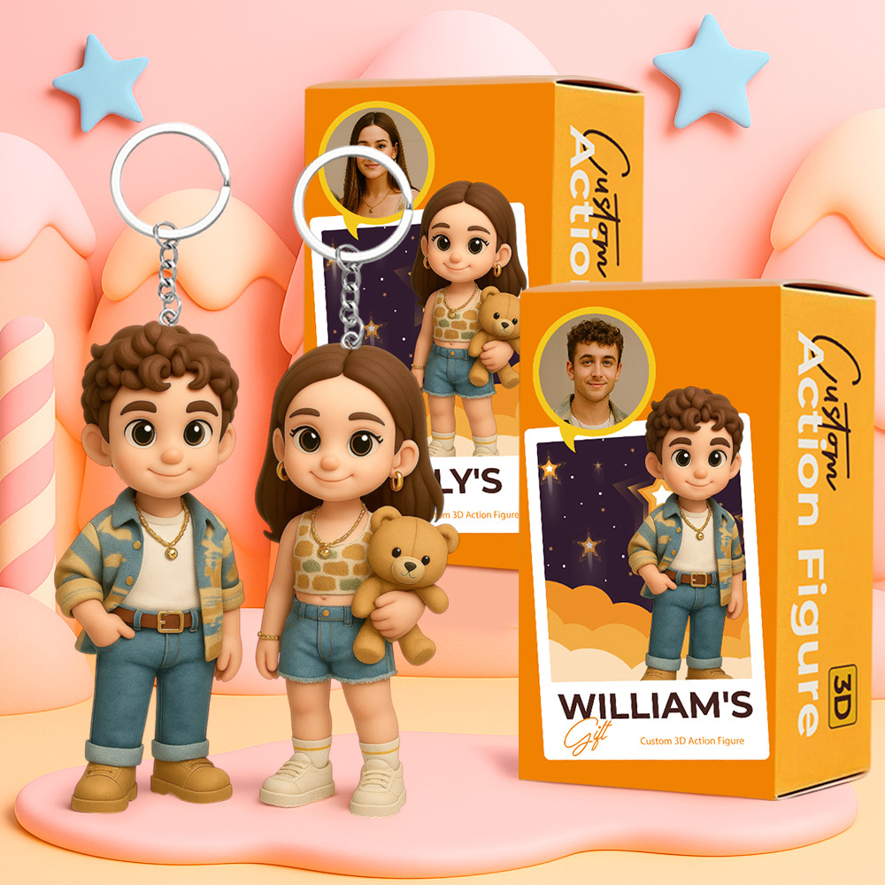 Custom 3D Cartoon Character Keychain Personalized Mini Figure Unique Gift for Couples and Friends