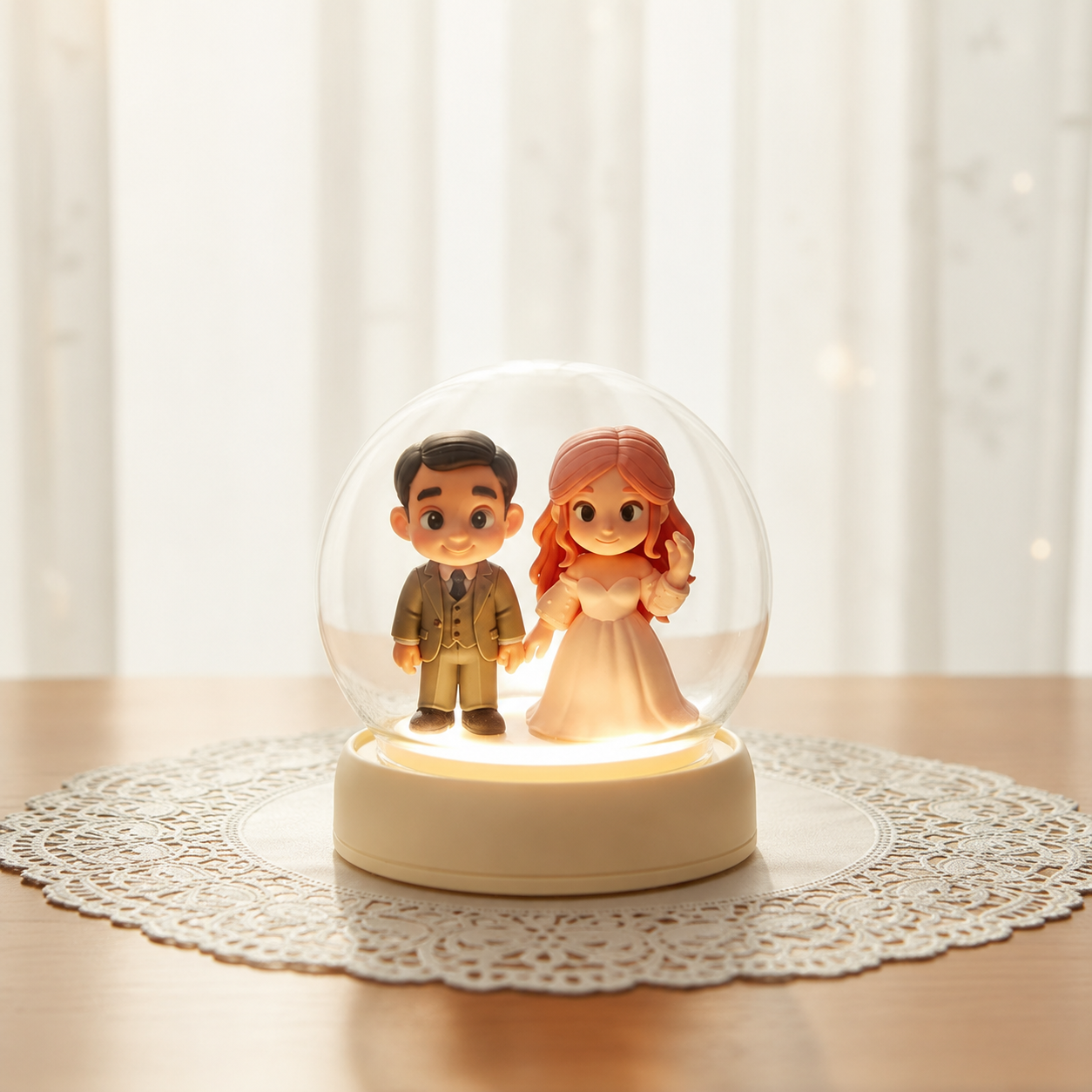 写真から作る オーダーメイド3Dフィギュアライト ガラスドーム付き 自動点灯 カップル・家族ギフト