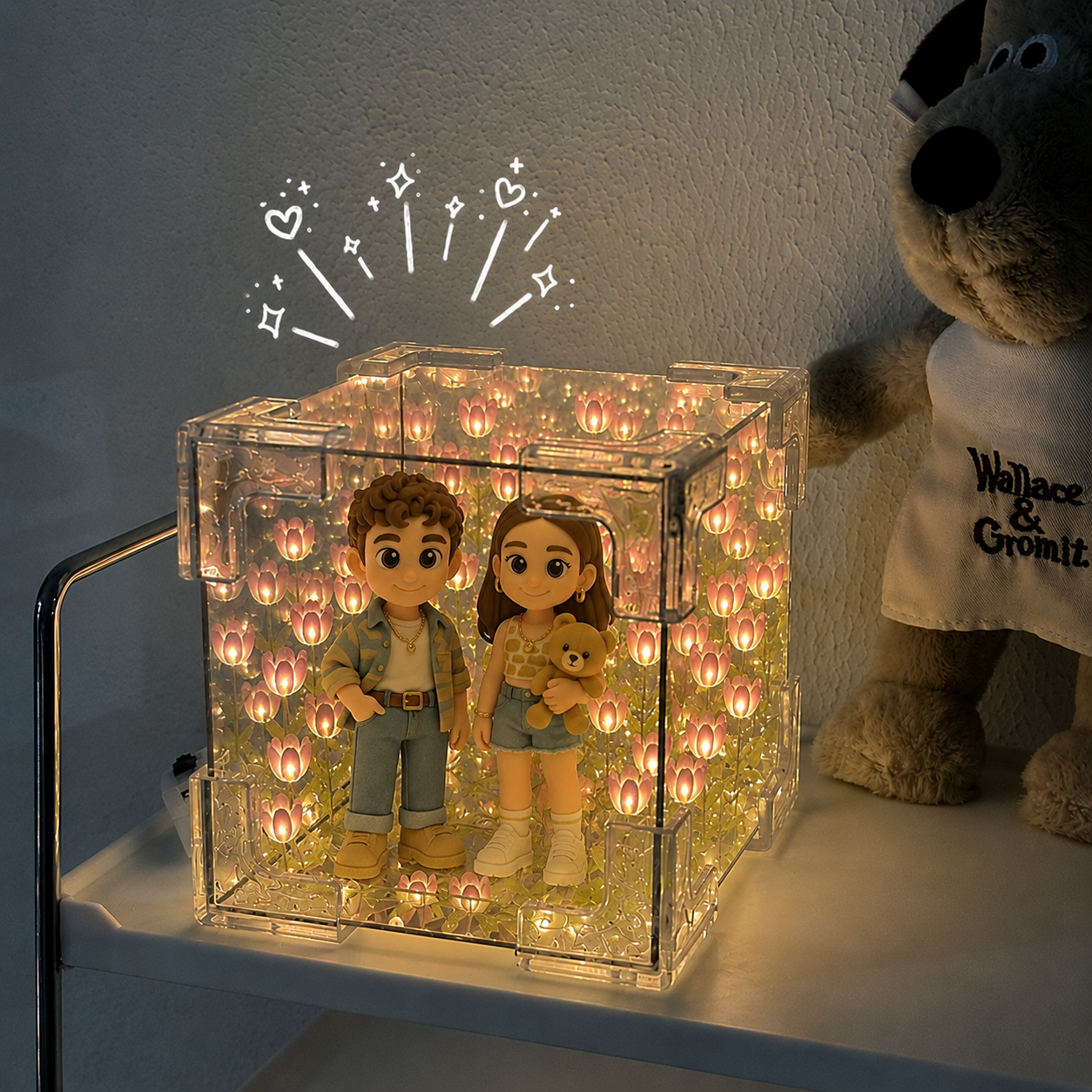 あなたの写真からカスタム3dフィギュアを作ろう。チューリップフラワーミラーボックス付き。カップル、友人、恋人へのユニークな手作りクリエイティブギフト。