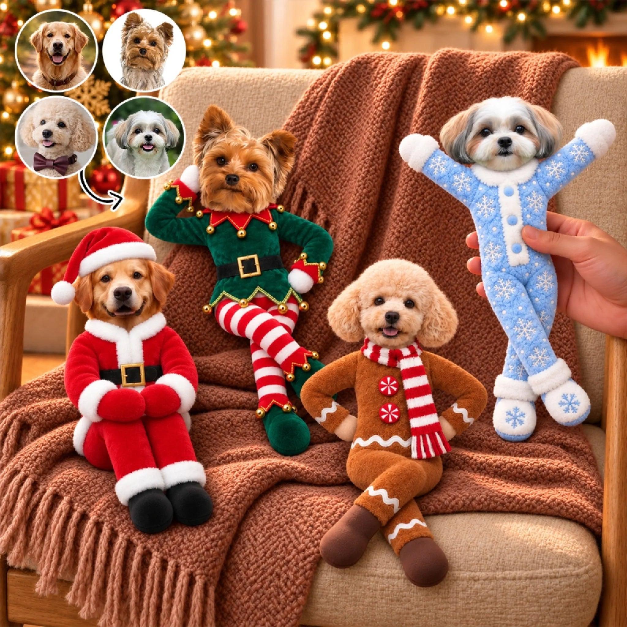 カスタム面白いペットの写真クリスマスぬいぐるみペット愛好家へのギフト • 私のメリー子犬 - パーソナライズされたポーズ可能なぬいぐるみ