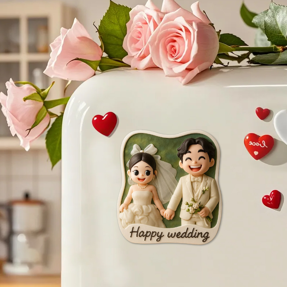Personalized Wedding Fridge Magnet Custom 3D Printed Couple Gift Cute Bride and Groom Keepsake Unique Romantic Home Decoration